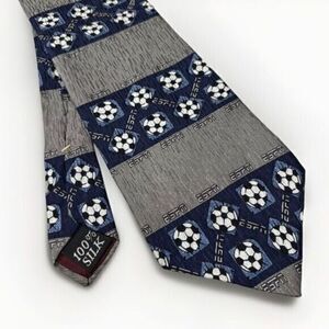 ESPN Soccer Tie Blue Stripe Sports Balls Dad Coach Gift Football Game Novelty